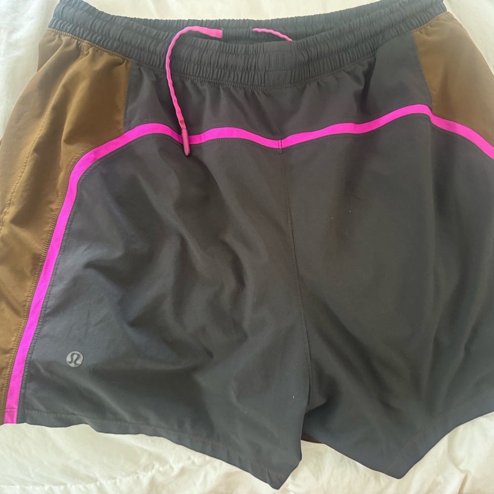 lululemon athletica Men's Gray and Brown Athletic Shorts with Pink Accents